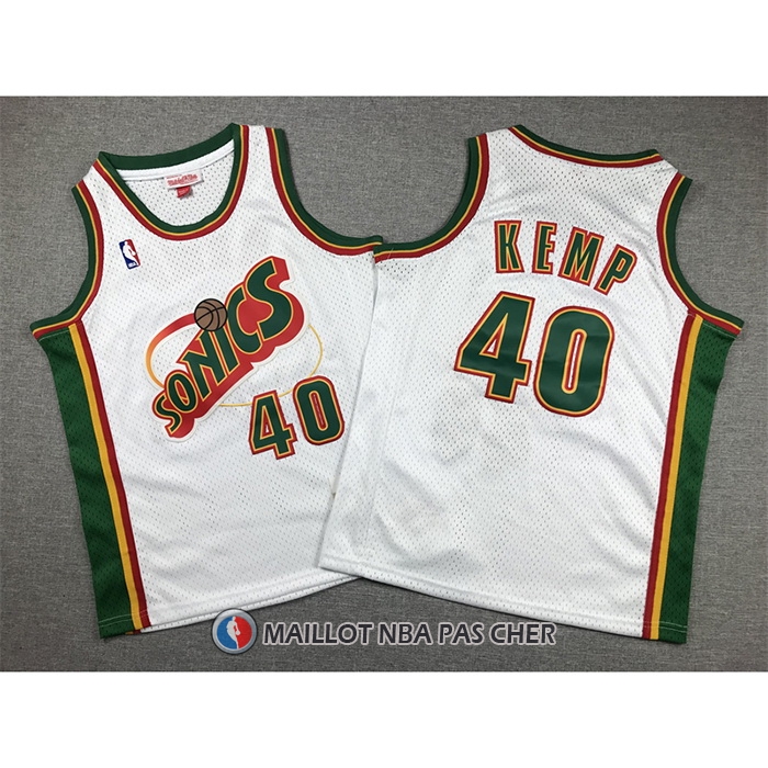 Maillot Enfant Seattle Supersonics Shawn Kemp NO 40 Historic Retro Blanc